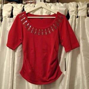 Notations Red Studded Women's Sweater Small